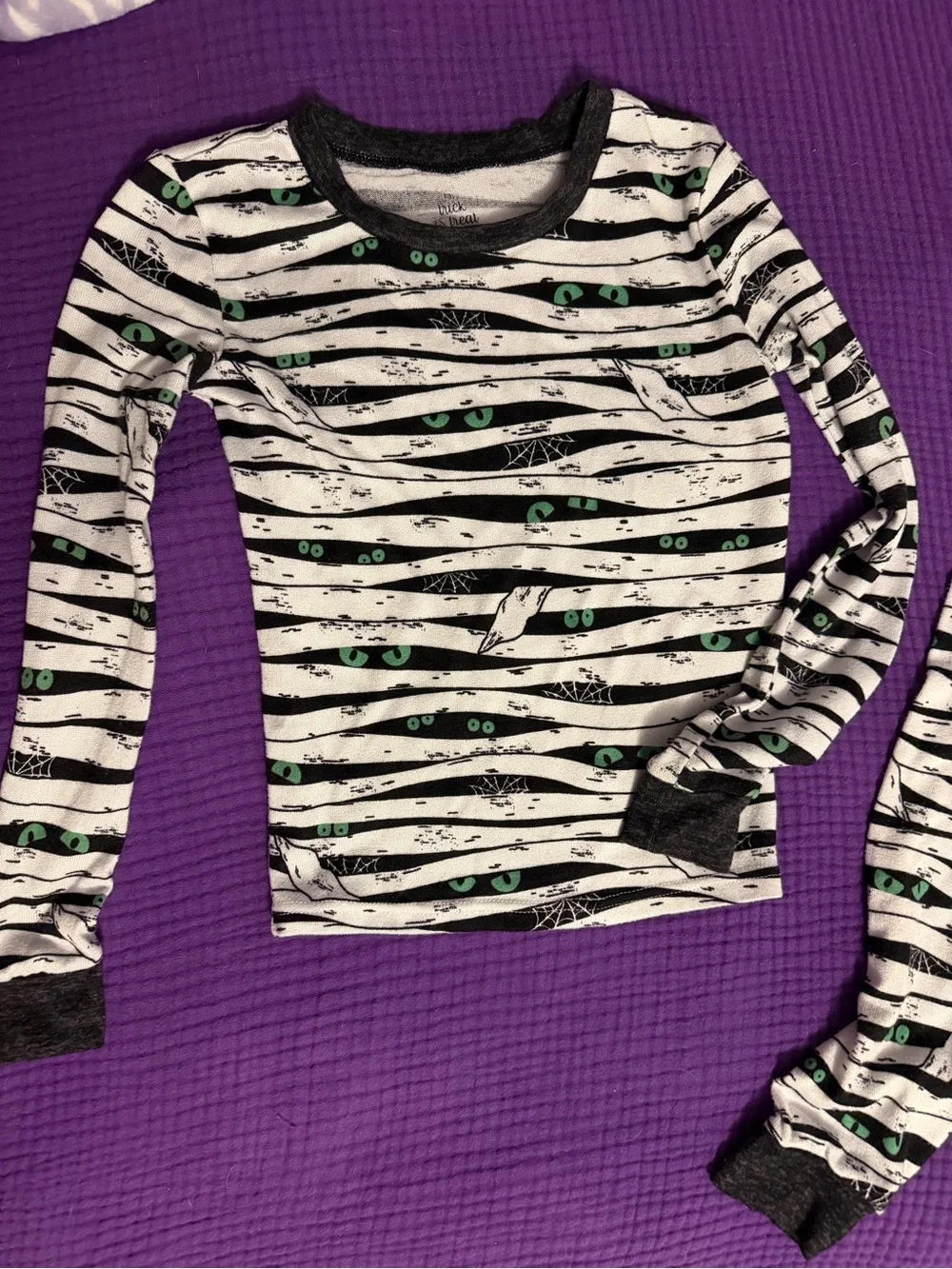 Kids Black and White Striped Pajama Set with Green Accent